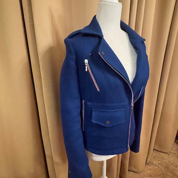 NEW! Falconnable Blue Wool Moto Jacket Size 38/6 - Picture 3 of 15